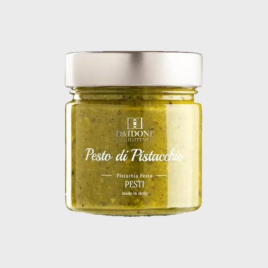 200 Gramm-Glas Pesto di Pistacchio von Daidone mit 60 % Pistazienanteil.